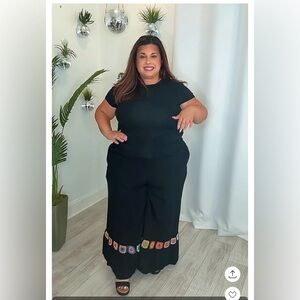 Plus Floral  Crochet Wide Leg Pants